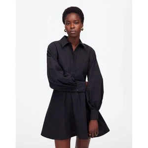 Madewell Seamed Long-Sleeve Mini Shirtdress in Poplin Black 6 NWT - Picture 1 of 7