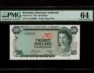 Bermudas: P-31b, 20 dólares, 1976 * Reina Isabel II * PMG Ch. UNC 64 * - Imagen 1 de 2