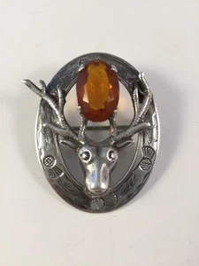 Vintage Glasgow Sterling Silver Stag and Thistle Brooch, 1949 - Picture 1 of 7