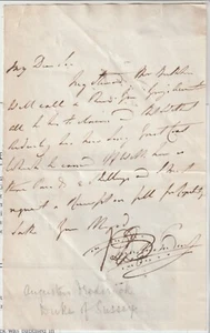 c.1820s? AUTOGRAPH LETTER AUGUSTUS FREDERICK DUKE OF SUSSEX SON KING GEORGE III - Picture 1 of 1
