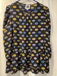 Anna Sui Lip Print Top Blouse Black Retro Pop Art Size Large Cap Sleeve - Picture 1 of 7