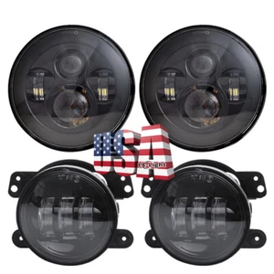 DOT Approved 7'' LED Headlight 4" Fog Lamp Combo Kit For Jeep Wrangler 1997-2017 - Picture 1 of 10