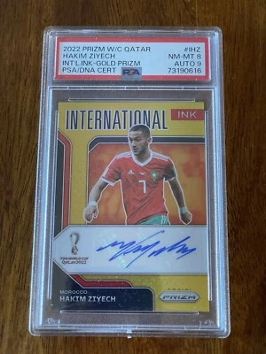 2022 Prizm World Cup Hakim Ziyech International Ink Auto Gold 03/10 PSA 8 Auto 9 - Image 1 of 2