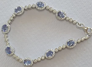 8 5x4mm Natural Tanzanite Solid Sterling Silver 925 Bracelet 19cm Cubic Zirconia - Picture 1 of 8