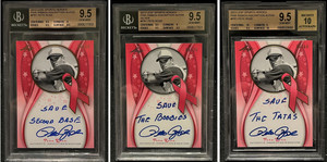 Pete Rose 2013 Leaf Autograph PINK RIBBON Set- Save The Tatas, Boobies, 2nd Base