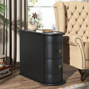 Black Sofa Side Table with 2 Drawers,End Table with Storage,No Assembly Required - Picture 1 of 12