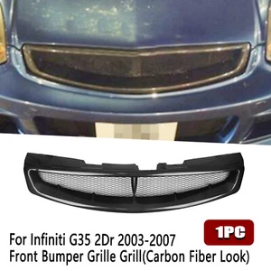 Carbon Fiber Look Front Bumper Grille For Infiniti G35 2003-2007 Coupe 2Door ABS - Picture 1 of 18