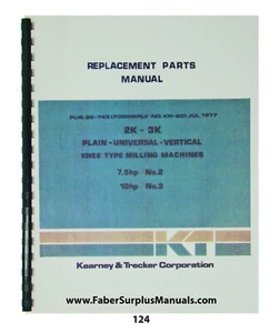 Kearney & Trecker Replacement Parts Manual for Mod 2K-3K Milling Machine *124 - Picture 1 of 8
