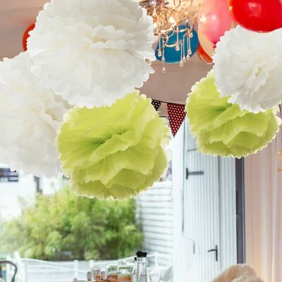 SET 10 STÜCK POMPONS 30 CM UND 40 CM AUS SEIDENPAPIER - ELFENBEIN - SALBEIGRÜN - Bild 1 von 4