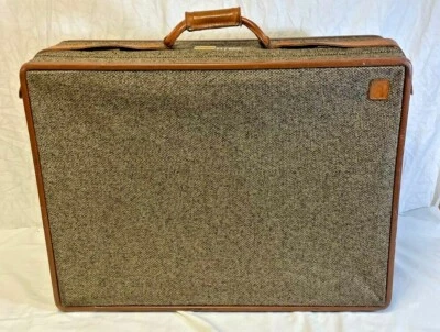 Maleta de viaje Hartmann gris tweed 21" cinturón vintage detalles de cuero h1 Foto 1 de 4