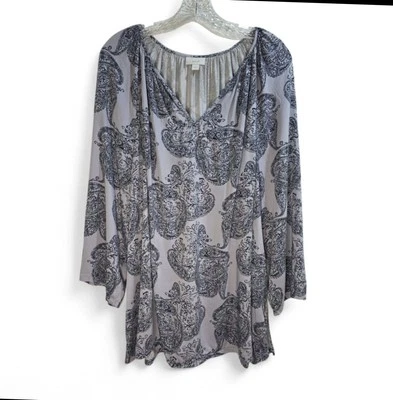 J. Jill лаванды и черный пейсли печать туника XL длинным рукавом круизная блузка - Изображение 1 из 4