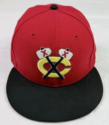 Chicago Blackhawks New Era 59Fifty Cap Hat Sz 7 1/8 NHL Hockey Red/Black - Image 1 of 4