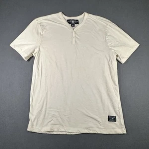 Lucky Brand Shirt Mens Medium Cream Henley Short Sleeve Casual Lightweight Top - Picture 1 of 11