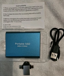 1TB-SSD Hand-Held Disk Drive Type-C With Data Cable. SATURDAY Special. Blue - Picture 1 of 3