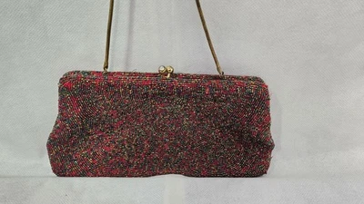 Bolso sin asas Walborg Bélgica de noche con cuentas forrado en seda rojo 4 X 9 DE COLECCIÓN Foto 1 de 4