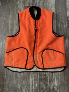 Vintage Sherpa Lined Mens XL Hunting Vest Blaze Orange Safety Warm - Picture 1 of 7