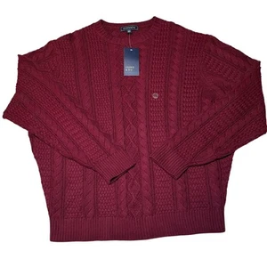 Maglione Crown & Ivy Uomo Taglia XXL Rosso Vino Maglia Cavo Casual Strato Manica Lunga - Foto 1 di 7