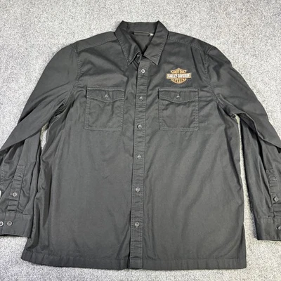 Harley Davidson Long Sleeve Shirt Men's Size XL Black Woven Mechanic Shield Logo - Image 1 of 4