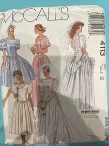 McCalls Muster #4113 ~ Hochzeit Braut Brautjungfer Brautkleid ~ Misses 12 ungeschnitten - Bild 1 von 3