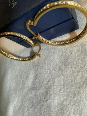 Gold Plated Stainless Steel 35mm Hoop Earrings Cubic Zirconia CZ Fashion Jewelry - Image 1 of 3