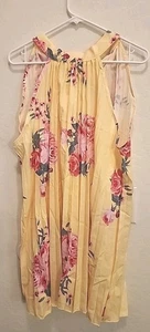 Damen Polyester Bluse groß weich hinten zum Binden geschnürt gelb geblümt sehr weich. - Bild 1 von 8