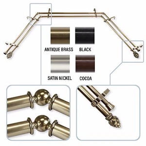 Sprout 13/16" Double Bay Window Curtain Rod 20"-36",38"-72"-choose from 4 colors - Picture 1 of 5