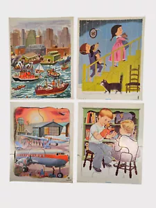 Lot of 4 Vintage Playskool Frame Tray Puzzles : Airport  Airplane Harbor Boat - Picture 1 of 7
