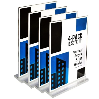 R&G BRAND CO 4-Pack Acrylic Sign Holders - Sign Display / 8.5 x 11 Double-Sided