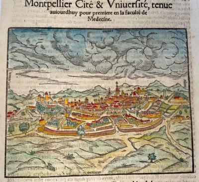 MONTPELLIER FRANCE 1568 COSMOGRAPHY OF MUNSTER ANTIQUE VIEW 16TH CENTURY - Image 1 of 2