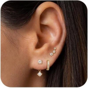 14K Gold Plated Dainty Lightweight Cubic Zirconia Huggie ,Women Earrings Jewelry - Picture 1 of 6