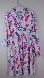 Jessica London Dress 28W Linen Blend Button Up Side Slit Hawaiian Roll Tab Plus - Picture 1 of 13