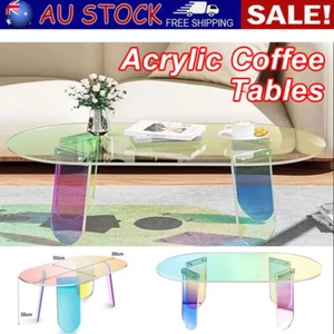 Modern Clear Round Desk Acrylic Coffee Tables Iridescent for Office Home 95CM AU - Picture 1 of 7