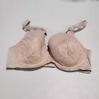 Auden Women Bra 38D Beige The Icon T-Shirt Lightly Lined Floral Lace Underwire