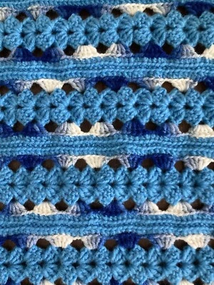 Vintage Crochet Table Runner Blues And Whites Hannukah Judaica  22”x 25” - Image 1 of 4