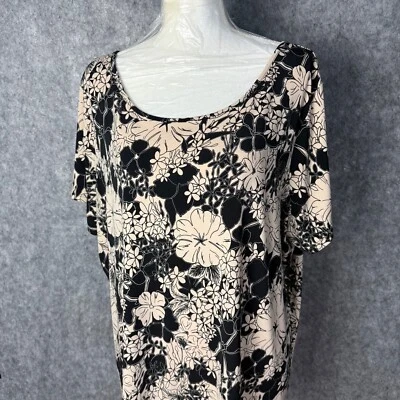 Apostrophe 20-22W Beige Negro Floral Top Manga Corta Elástico Sin Arrugas EE. UU. Foto 1 de 4