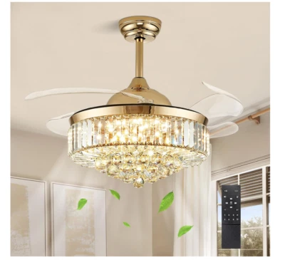 Siljoy 42" Gold Fandelier Ceiling Fan w/ Lights Crystal LED Dimmable Remote - Image 1 of 4