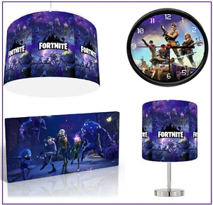 FORTNITE GAMING PURPLE choose Lampshade 10 " , Lamp ,Wall Art , Clock or Bundle