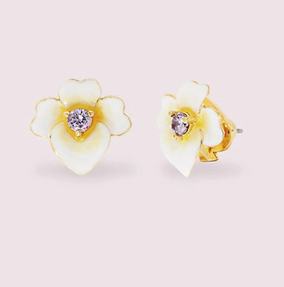 Kate Spade Precious Pansy 12k Gold Plated Hand-painted Enamel Stud Earrings