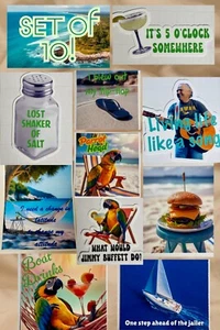 Jimmy Buffett Sticker Set of 10 WATERPROOF Margaritaville Parrothead Lost Shaker - Picture 1 of 12