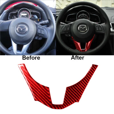 For Mazda 3 Axela 2014-2016 Red Carbon Fiber Steering Wheel Panel Cover Trim - Imagem 1 de 4