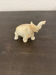 Vintage Marble Quartz Mini Elephant Hand Carved Figurine Trunk Up for Good Luck - Picture 1 of 8
