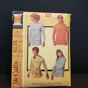 Vintage 1968 McCalls Muster Misses Safari Militär Hemd Knopfleiste Gr. 12 #9178 - Bild 1 von 2