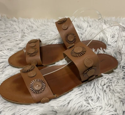 Zapatillas de cuero marrón Lucky Brand Adalyn para mujer talla 9 Boho Beachy Festival Foto 1 de 4