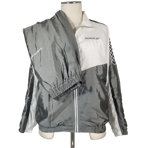 Reebok Track Suit Men's Large White Silver Gray Satin Sports Outdoor - Picture 1 of 24