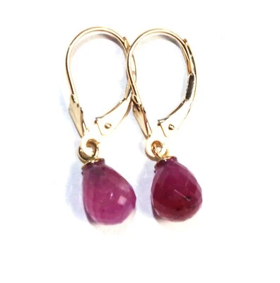 14K Genuine Diamond cut Ruby Carved Tear Drop Petite Earrings - Image 1 of 4