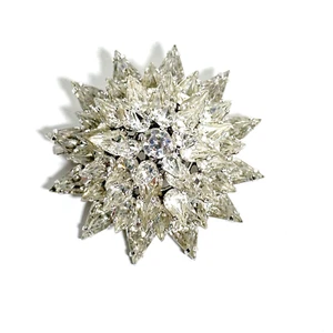Mid Century Vintage Domed Clear Rhinestone Starburst Brooch Jewellery 5 Tier - Picture 1 of 21