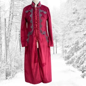 Crimson Red Velvet Military Gothic Theatrical Steampunk Frock Coat Chest 36 inch - Picture 1 of 3