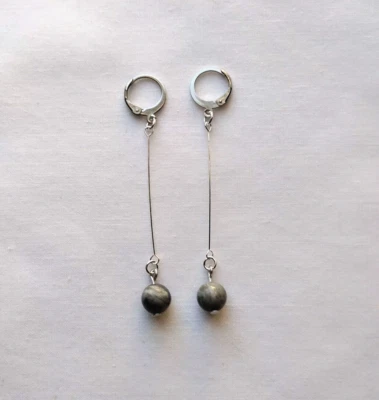 Pendientes colgantes Picasso Jaspe Gris Piedra Cuentas Palo Acero Inoxidable Huggie Bisagras Foto 1 de 4