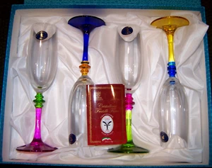 4 Gorgeous Colorful Cristalleria Fratelli Fumo Made In Italy Wine Stem Flutes - Picture 1 of 3