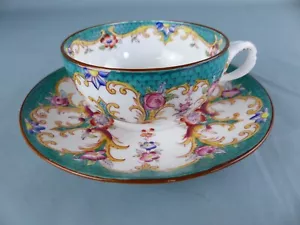 SARREGUEMINES tasse + sous-tasse à thé en porcelaine décor 147 style MINTON tbé - Imagen 1 de 5